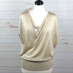 Alice+Olivia Gold Shimmer Cowl Neckline Blouse a little big definitely a medium